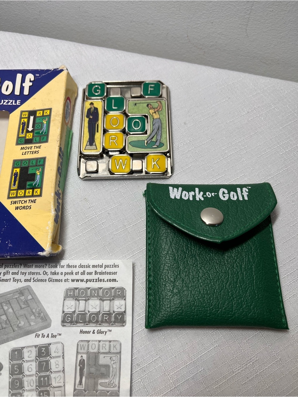 Work-or-Golf Metal Puzzle with Green Pouch. Vintage. Fun gift